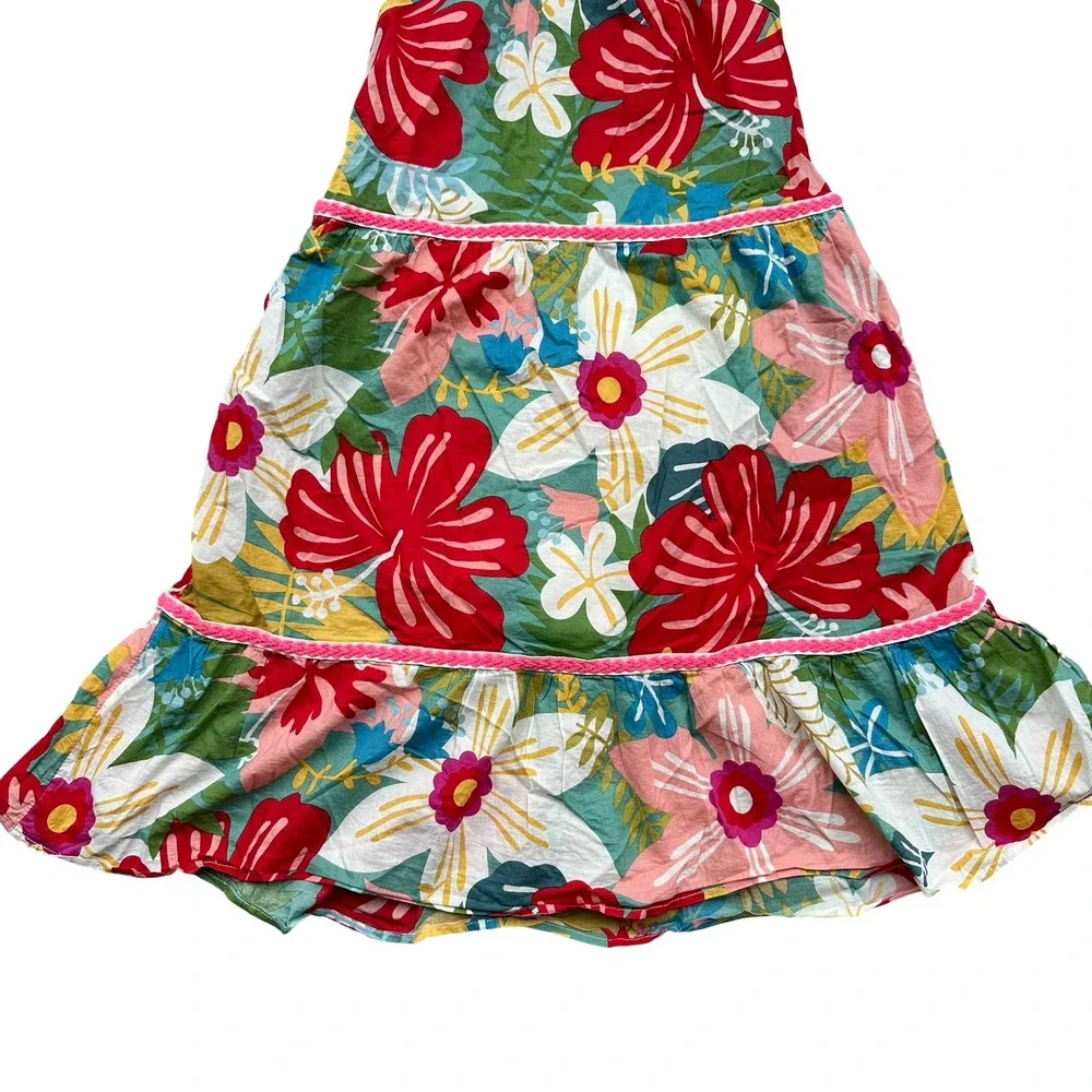 Kidpik Tiered Dress Size Small 7/8 Multi Cotton Lively Tropical Floral Casual
